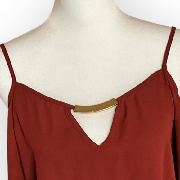 MERAKI Cold Shoulder Blouse Chiffon 3/4 Sleeve Cinnamon Color Size Small - Picture 5 of 10